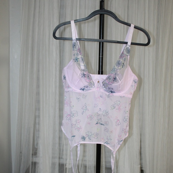 Adore Me Pastel Floral Sheer Lace Bustier with Garters.  Sz. 40B - Picture 8 of 10